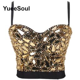Black Crop Tops 2025 New Y2K Gothic Wedding Party Club High Street Casual Sexy Tank Top Pearl Sequins Corset Top Women Clothing