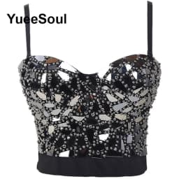 Black Crop Tops 2025 New Y2K Gothic Wedding Party Club High Street Casual Sexy Tank Top Pearl Sequins Corset Top Women Clothing