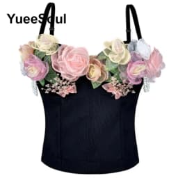 Black Crop Tops 2025 New Y2K Gothic Wedding Party Club High Street Casual Sexy Tank Top Pearl Sequins Corset Top Women Clothing