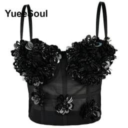 Black Crop Tops 2025 New Y2K Gothic Wedding Party Club High Street Casual Sexy Tank Top Pearl Sequins Corset Top Women Clothing