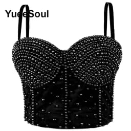 Black Crop Tops 2025 New Y2K Gothic Wedding Party Club High Street Casual Sexy Tank Top Pearl Sequins Corset Top Women Clothing