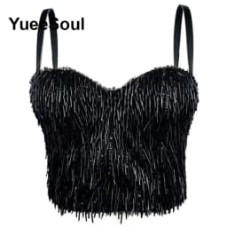 Black Crop Tops 2025 New Y2K Gothic Wedding Party Club High Street Casual Sexy Tank Top Pearl Sequins Corset Top Women Clothing