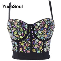 Black Crop Tops 2025 New Y2K Gothic Wedding Party Club High Street Casual Sexy Tank Top Pearl Sequins Corset Top Women Clothing