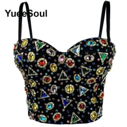 Black Crop Tops 2025 New Y2K Gothic Wedding Party Club High Street Casual Sexy Tank Top Pearl Sequins Corset Top Women Clothing