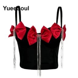 Black Crop Tops 2025 New Y2K Gothic Wedding Party Club High Street Casual Sexy Tank Top Pearl Sequins Corset Top Women Clothing