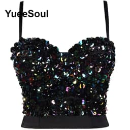 Black Crop Tops 2025 New Y2K Gothic Wedding Party Club High Street Casual Sexy Tank Top Pearl Sequins Corset Top Women Clothing