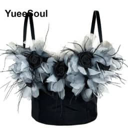 Black Crop Tops 2025 New Y2K Gothic Wedding Party Club High Street Casual Sexy Tank Top Pearl Sequins Corset Top Women Clothing