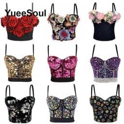Black Crop Tops 2025 New Y2K Gothic Wedding Party Club High Street Casual Sexy Tank Top Pearl Sequins Corset Top Women Clothing