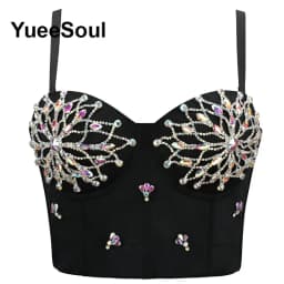 Black Crop Tops 2025 New Y2K Gothic Wedding Party Club High Street Casual Sexy Tank Top Pearl Sequins Corset Top Women Clothing