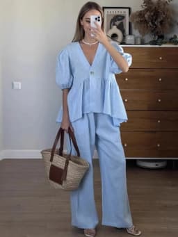 Mumaroho 2025 Women Spring Summer Holiday Pant Set Suits Cotton Solid Outfits V-neck 2 Two Piece Matching Set For Women