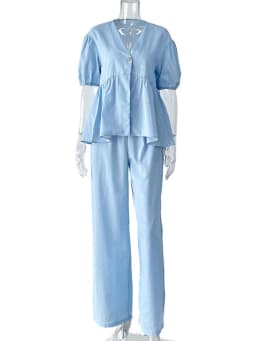 Mumaroho 2025 Women Spring Summer Holiday Pant Set Suits Cotton Solid Outfits V-neck 2 Two Piece Matching Set For Women