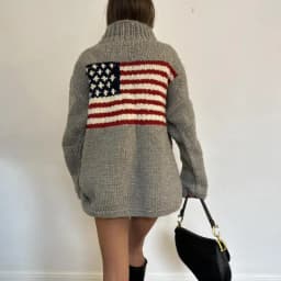 European and American Autumn and Winter Design Sense Flag Print Knit Sweater Casual Loose Round Neck Pullover Sweater