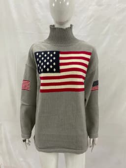 European and American Autumn and Winter Design Sense Flag Print Knit Sweater Casual Loose Round Neck Pullover Sweater
