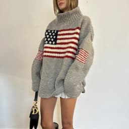 European and American Autumn and Winter Design Sense Flag Print Knit Sweater Casual Loose Round Neck Pullover Sweater