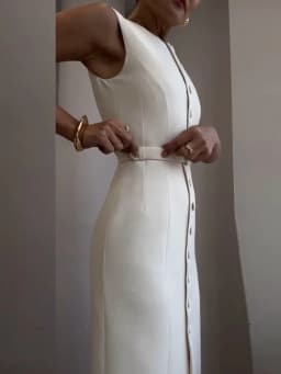 Elegant Single Breasted Tank Dress Women Belts Sleeveless O-neck Slim Solid 2025 Spring Dresses Commute Street Split Lady Robe