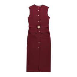 Elegant Single Breasted Tank Dress Women Belts Sleeveless O-neck Slim Solid 2025 Spring Dresses Commute Street Split Lady Robe