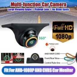 Car Camera AHD 1080P/CCD 360 Degree Rotating Fisheye Front/Side/Rear View Backup Camera for Car, Pickup, Truck, SUV, Van