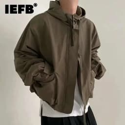 IEFB New Style Hooded Jacket Spring Loose Trend Cargo Jackets Zipper Solid Color Fashion Tide 2023 Casual Men's Clothing 9A7586