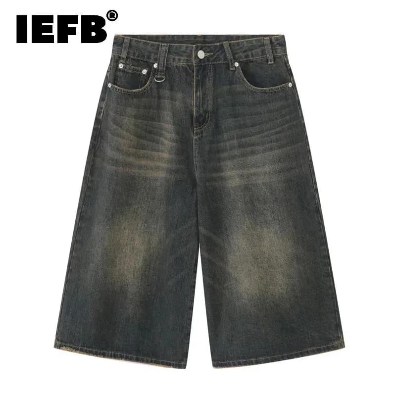 IEFB Vintage Men's Short Jeans Summer Loose Male Wide Leg Knee Length Denim Shorts New Washed Fashion Men Bottoms 9A8825