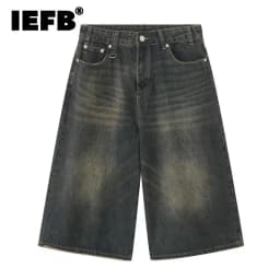 IEFB Vintage Men's Short Jeans Summer Loose Male Wide Leg Knee Length Denim Shorts New Washed Fashion Men Bottoms 9A8825