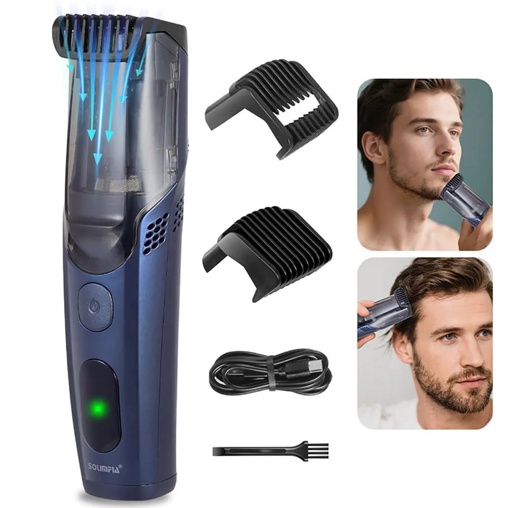 Solimpia Cordless Beard Trimmer Men Rechargeable Electric Shaver Built-in Vacuum Clipper for Mustache Sideburns IPX6 Washable