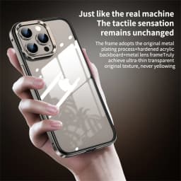 Luxury 2 IN 1 Acrylic Clear Case For iPhone 13 14 15 16 Pro Max Light Aluminum Metal Lens Frame Ultra Thin Alloy Bumper Cover