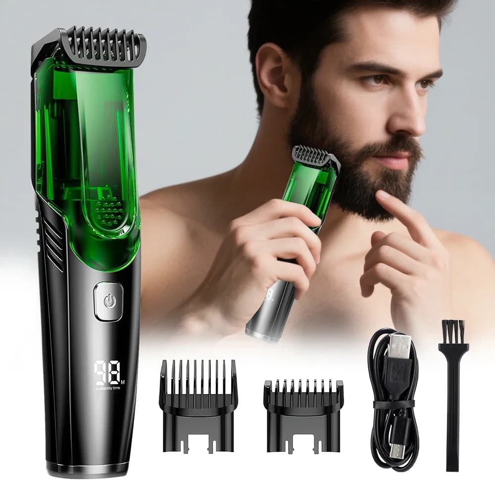 Vacuum Hair Clipper Men LCD Rechargeable Beard Trimmer Self Hair Cutting Kit Cordless Barber IPX6 Washable 20 Lengths Gift