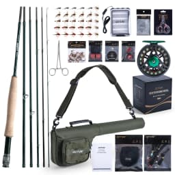 Goture Fly Fishing Rod and Reel Combo with Fly Rod & Gear Case, 9FT 4-Piece Fly Rod, Pre-Spooled Reel, Fly Line, Flies, Tool