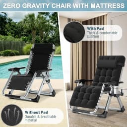 Zero Gravity Outdoor Lounge Chairs Set of 2 Reclining with Cushion Headrest Cup Holder for Patio Garden
