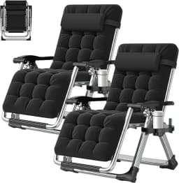 Zero Gravity Outdoor Lounge Chairs Set of 2 Reclining with Cushion Headrest Cup Holder for Patio Garden