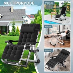Zero Gravity Outdoor Lounge Chairs Set of 2 Reclining with Cushion Headrest Cup Holder for Patio Garden