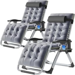 Zero Gravity Outdoor Lounge Chairs Set of 2 Reclining with Cushion Headrest Cup Holder for Patio Garden