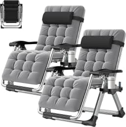 Zero Gravity Outdoor Lounge Chairs Set of 2 Reclining with Cushion Headrest Cup Holder for Patio Garden