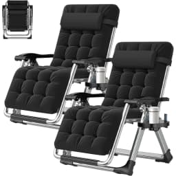 Zero Gravity Outdoor Lounge Chairs Set of 2 Reclining with Cushion Headrest Cup Holder for Patio Garden