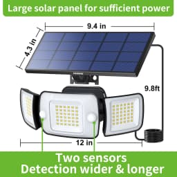Intelamp Long Battery Life 6000mAh Outdoor Solar LED Light With Large Solar Panel Two Sensors 2.7M Cable For Garage Garden Yard