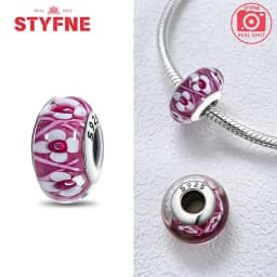 Real Sterling Silver 925 Flower Charms Glass New Original Bead Colorful Murano Fit Original Bracelet DIY for Women Jewelry Gifts