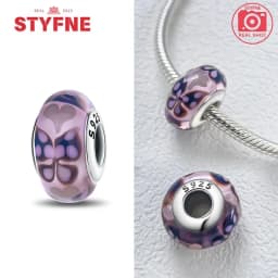Real Sterling Silver 925 Flower Charms Glass New Original Bead Colorful Murano Fit Original Bracelet DIY for Women Jewelry Gifts