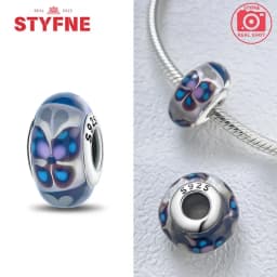 Real Sterling Silver 925 Flower Charms Glass New Original Bead Colorful Murano Fit Original Bracelet DIY for Women Jewelry Gifts