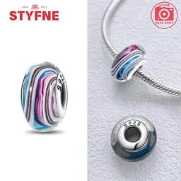 Real Sterling Silver 925 Flower Charms Glass New Original Bead Colorful Murano Fit Original Bracelet DIY for Women Jewelry Gifts