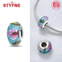 Real Sterling Silver 925 Flower Charms Glass New Original Bead Colorful Murano Fit Original Bracelet DIY for Women Jewelry Gifts