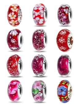 Real Sterling Silver 925 Flower Charms Glass New Original Bead Colorful Murano Fit Original Bracelet DIY for Women Jewelry Gifts