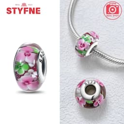 Real Sterling Silver 925 Flower Charms Glass New Original Bead Colorful Murano Fit Original Bracelet DIY for Women Jewelry Gifts