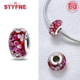 Real Sterling Silver 925 Flower Charms Glass New Original Bead Colorful Murano Fit Original Bracelet DIY for Women Jewelry Gifts
