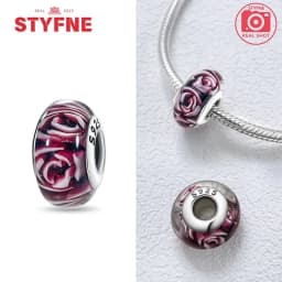 Real Sterling Silver 925 Flower Charms Glass New Original Bead Colorful Murano Fit Original Bracelet DIY for Women Jewelry Gifts