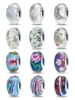 Real Sterling Silver 925 Flower Charms Glass New Original Bead Colorful Murano Fit Original Bracelet DIY for Women Jewelry Gifts