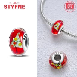 Real Sterling Silver 925 Flower Charms Glass New Original Bead Colorful Murano Fit Original Bracelet DIY for Women Jewelry Gifts