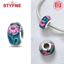 Real Sterling Silver 925 Flower Charms Glass New Original Bead Colorful Murano Fit Original Bracelet DIY for Women Jewelry Gifts