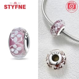 Real Sterling Silver 925 Flower Charms Glass New Original Bead Colorful Murano Fit Original Bracelet DIY for Women Jewelry Gifts