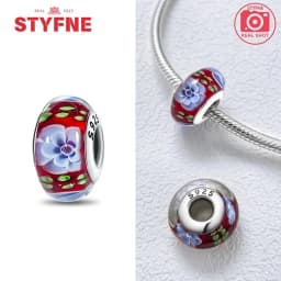 Real Sterling Silver 925 Flower Charms Glass New Original Bead Colorful Murano Fit Original Bracelet DIY for Women Jewelry Gifts