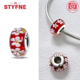 Real Sterling Silver 925 Flower Charms Glass New Original Bead Colorful Murano Fit Original Bracelet DIY for Women Jewelry Gifts